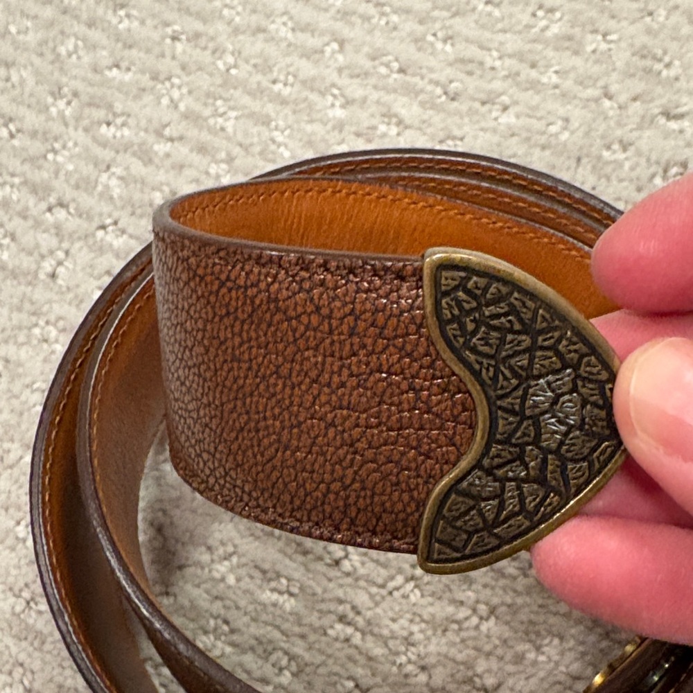 Ralph Lauren Brown Leather Belt with Decorative Gold Crown Buckle - Picture 3 of 8
